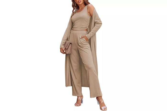 Ekouaer Three-Piece Knit Lounge Set