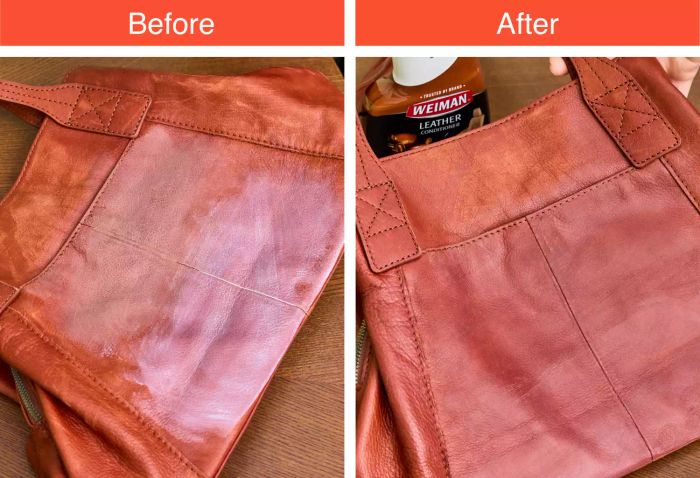 Visual proof of the transformation achieved with Weiman Leather Cleaner and Conditioner Spray