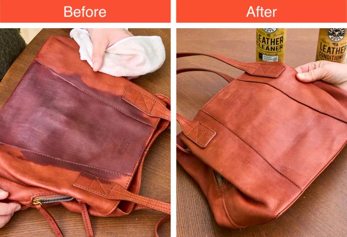 Visual proof of the transformation achieved with Chemical Guys Leather Cleaner and Conditioner Complete Leather Care Kit