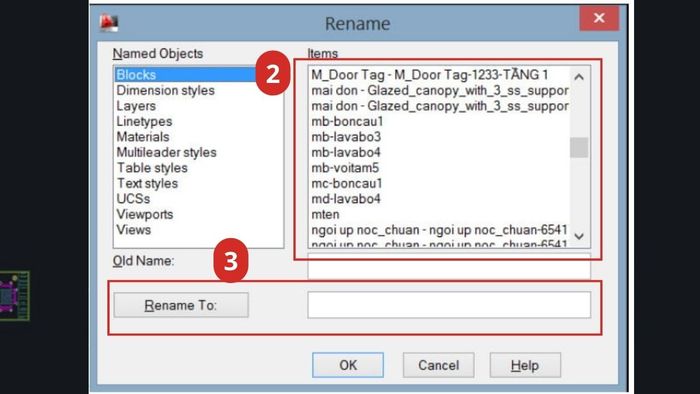 đổi tên block cad