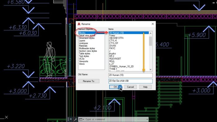 đổi tên block trong autocad