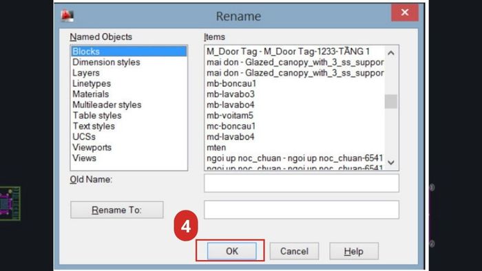 thay đổi tên block hàng loạt trong autocad