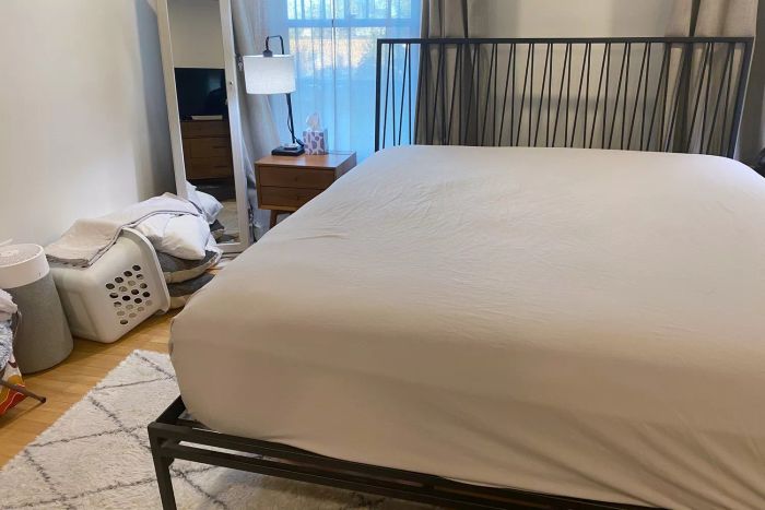 Fitted sheet from the Lands’ End Comfy Super Soft Cotton Flannel Sheet Set laid on a bed