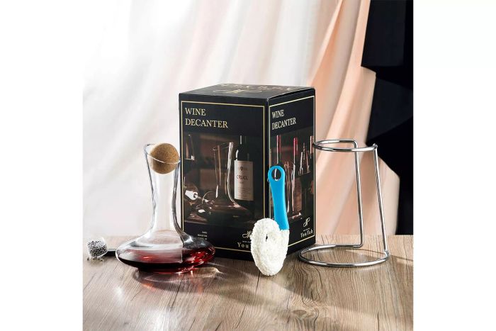 Items from the YouYah Wine Decanter Set on a table
