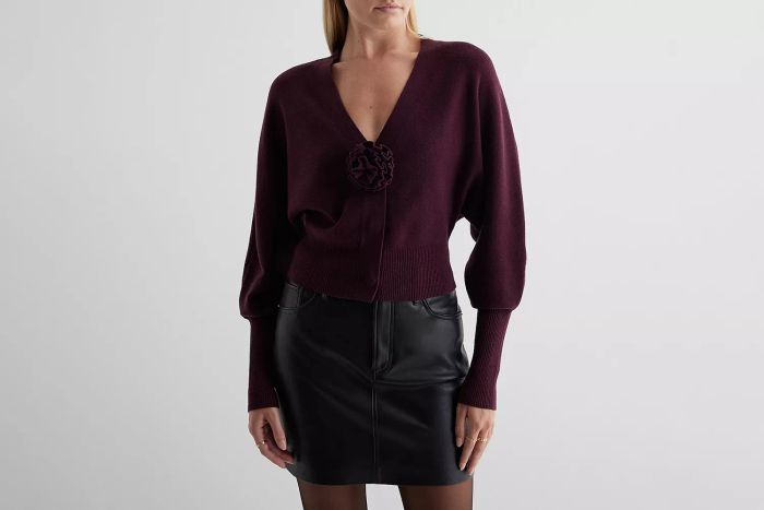 V-Neck Rosette Cardigan
