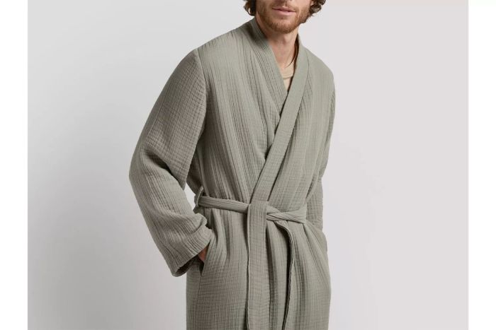 A person wearing the Parachute Cloud Cotton Robe
