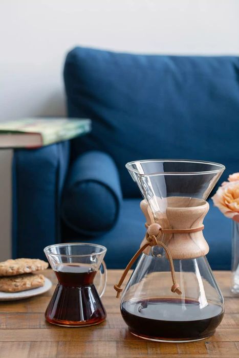 The Chemex Classic Series Coffeemaker on a table
