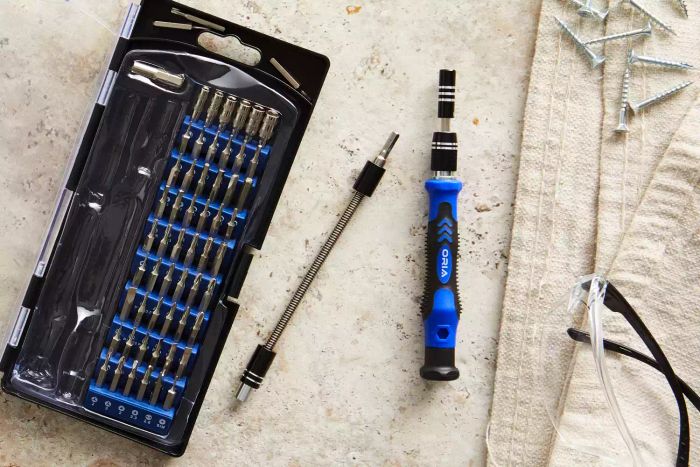 Oria 60-in-1 Precision Screwdriver Set displayed open on a white surface