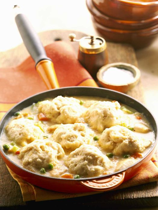 Chicken and dumplings in a skillet