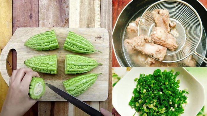 Các bước sơ chế nguyên liệu cho món canh khổ qua sườn non