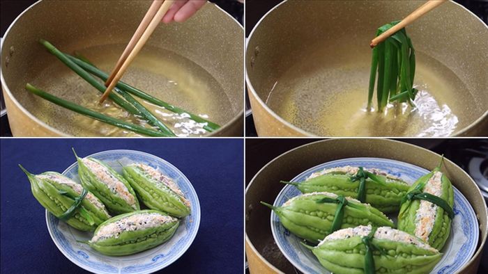 Buộc hành lá vào khổ qua