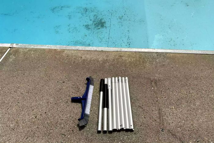 The components of the POOLAZA Pool Brush and Pole shown before assembly