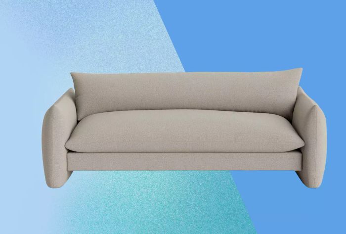A recommended sofa displayed against a blue backdrop