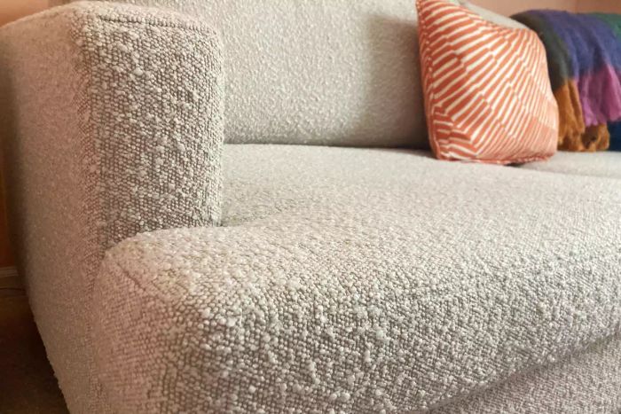 A detailed view of the texture on the Albany Park Lido sofa