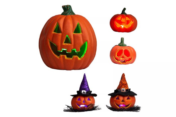 JOYIN Set of 5 Light-Up Jack-O'-Lantern Pumpkin Decorations, Artificial Plastic