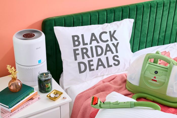 Close-up of Black Friday Deals in a Bedroom Setting