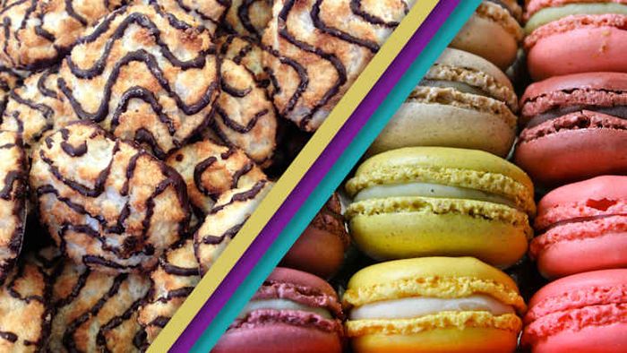 From left to right: Macaroons and macarons.