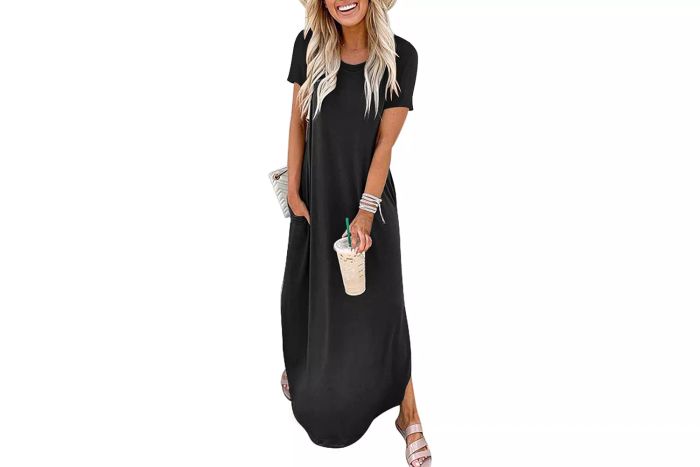 ANRABESS Casual Loose Short Sleeve Long T Shirt Dress Split Maxi Sundress