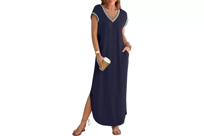 MEROKEETY Short Sleeve Maxi Dress