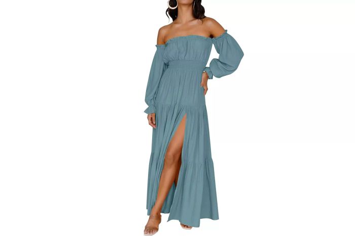 ZESICA Bohemian Off-Shoulder Long Sleeve Maxi Dress