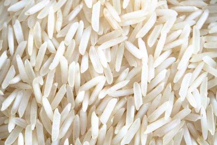 Uncooked white basmati rice.