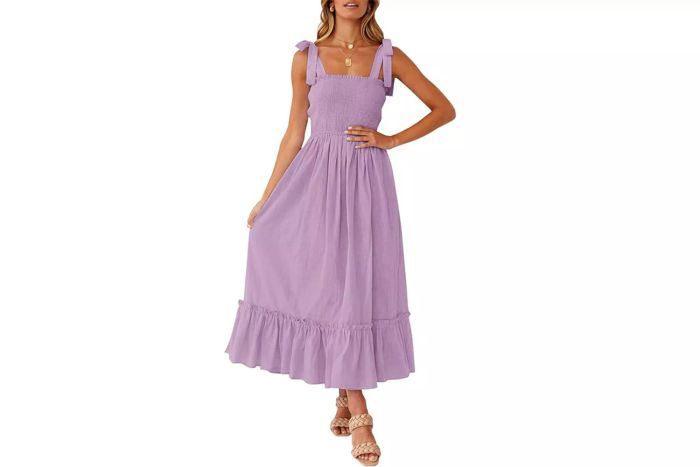 Amazon ZESICA Women's 2024 Summer Boho Spaghetti Strap Square Neck Solid Color Ruffle A Line Beach Long Maxi Dress