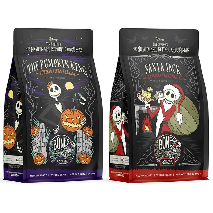 Bones Coffee Company presents 'The Pumpkin King' and 'Santa Jack' coffee blends.