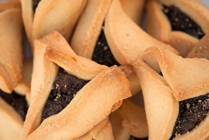 A close-up view of hamantaschen cookies.