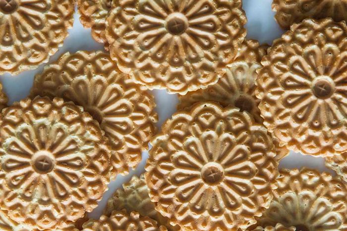 Traditional Italian pizzelle cookies.