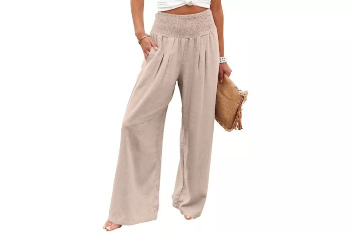 Amazon ANRABESS Women Linen Palazzo Pants Summer Boho Wide Leg High Waist Casual Lounge Pant Trousers with Pocket