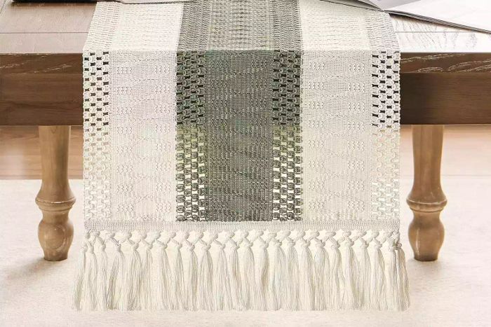 Macrame Style Bicolor Stitching Table Runner