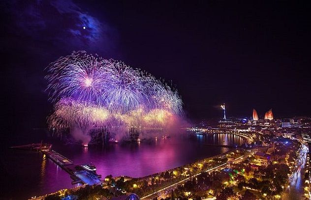 1st European Olympic Games countdown beginning salutes in Baku