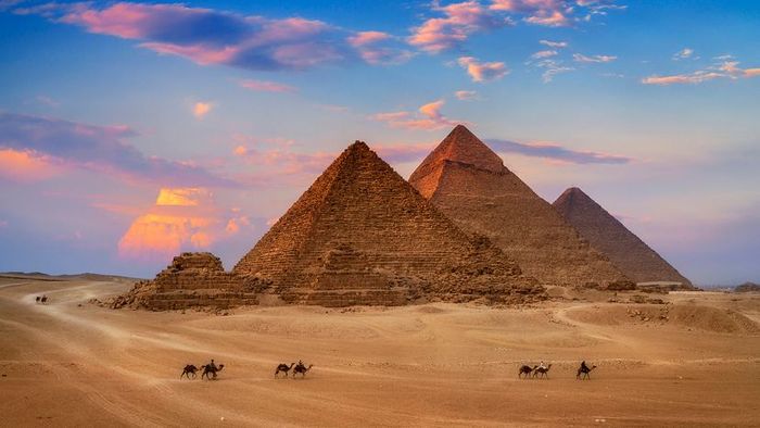A Sunset Over the Pyramids of Giza in Egypt