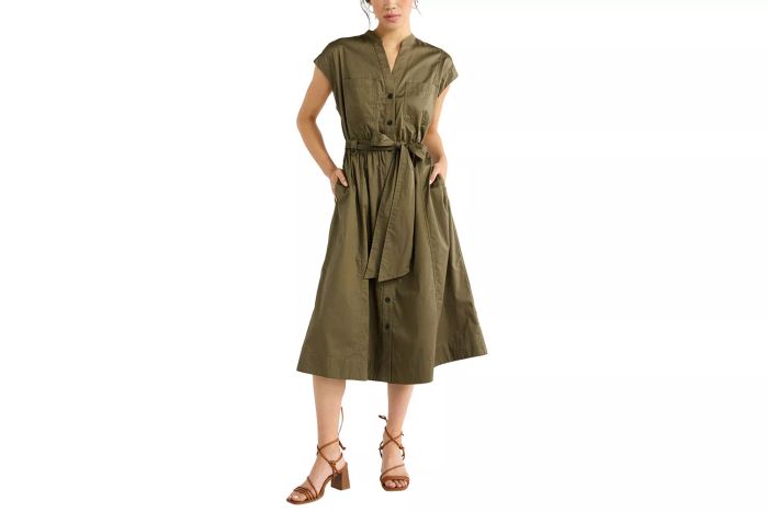 Walmart Free Assembly Women’s Belted Cotton Utility Midi Dress