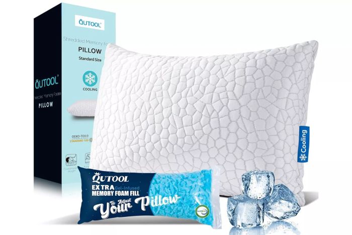 QUTOOL Cooling Bed Pillows for Sleeping, Shredded Memory Foam Pillows - Gel-Infused Adjustable Pillows for Side, Stomach, and Back Sleepers, Washable Removable Cover, Standard Size (Pack of 1)