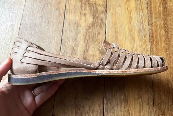 A side view of the Nisolo Huarache Sandals