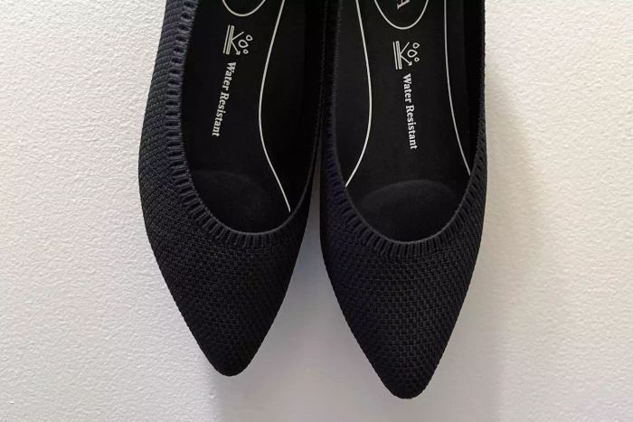 A front perspective of the VIVAIA Pointed-Toe Water Repellent Ballet Flats (Aria 5°)