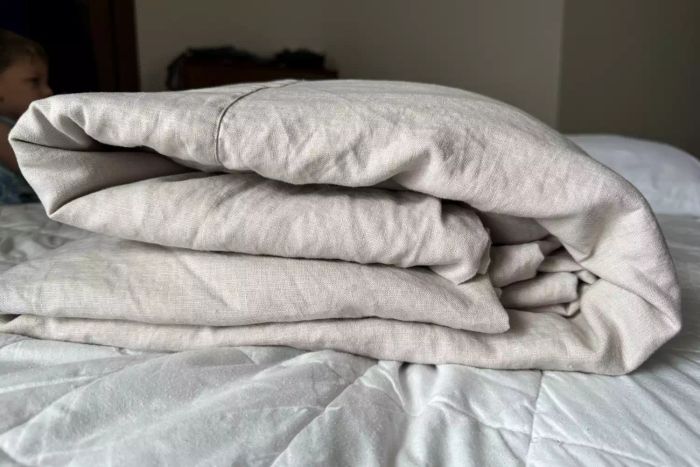 Rough Linen Smooth Linen Sheet Set neatly folded