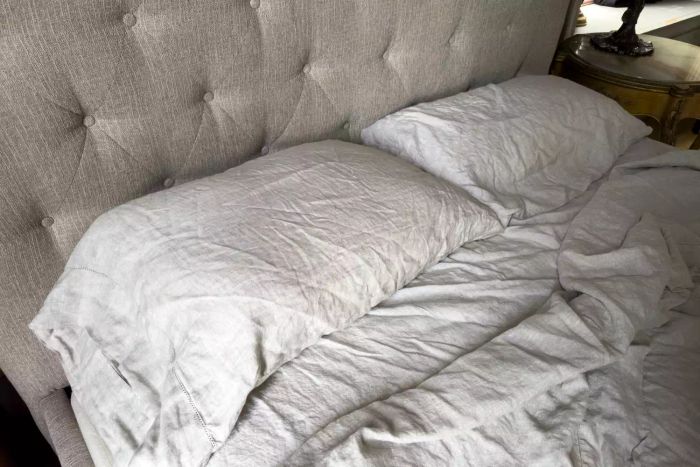 Pottery Barn Belgian Flax Linen Sheet Set displayed on a bed