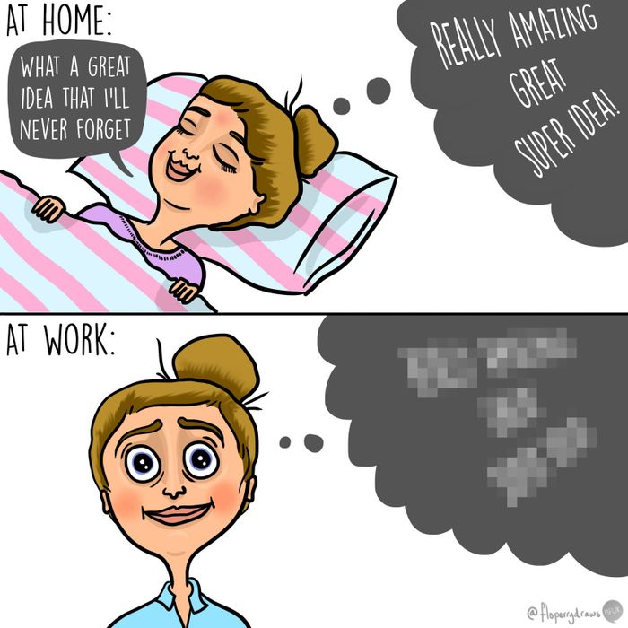 A woman forgetting her brilliant idea.