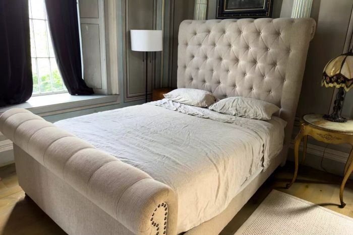 Pottery Barn Belgian Flax Linen Sheet Set arranged on a bed
