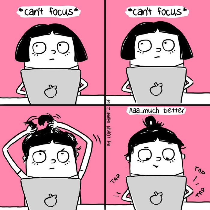 A cartoon depicting a woman working at her computer.