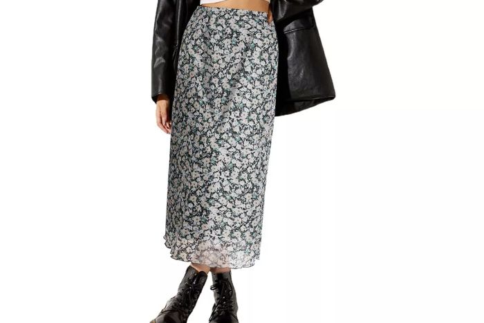 Avanova Women's Floral Boho Mesh Midi Skirt with High Waist, Lettuce Trim, and Long Straight Cut, Black LX16 Small Size