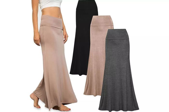 Free to Live Set of 3 Long Women’s Skirts for Fall/Winter with Flowing High-Waisted Design and Fold-Over Ankle-Length Jersey Knit