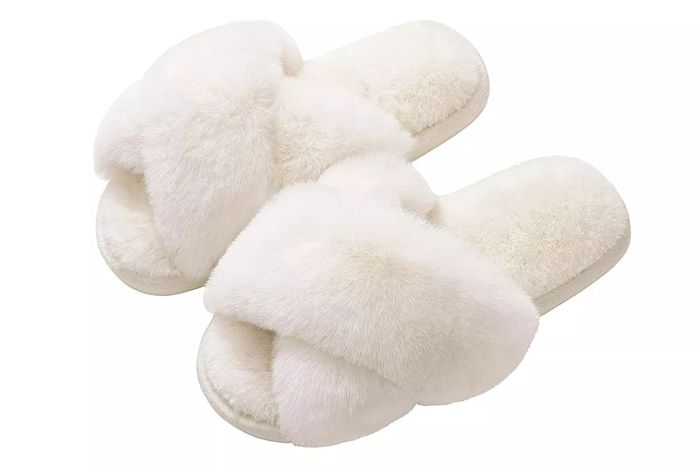 Memory Foam Cross Band Fuzzy Slippers