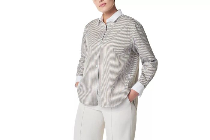 SPANX® Poplin Oversized Button Down, Matcha Stripe