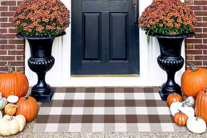 KIMODE Fall Decor Front Door Mat Buffalo Plaid