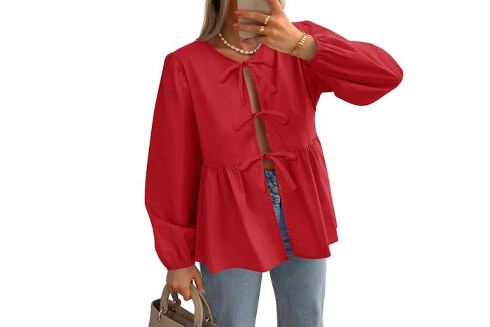 long-sleeve shirt with tie-front design