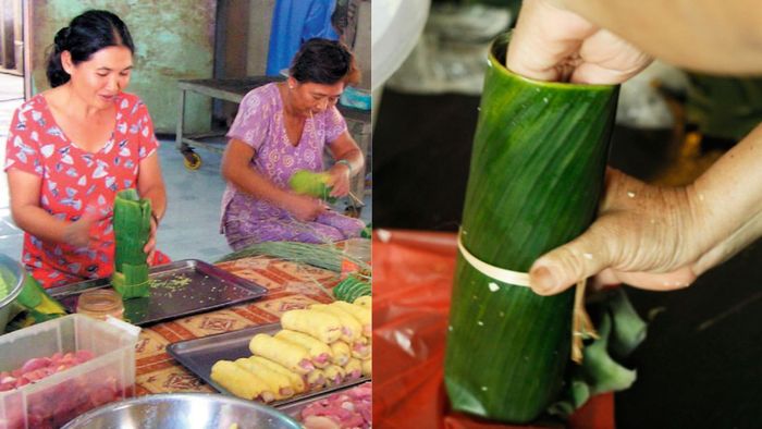 Gấp lá và tạo hình cho bánh tét
