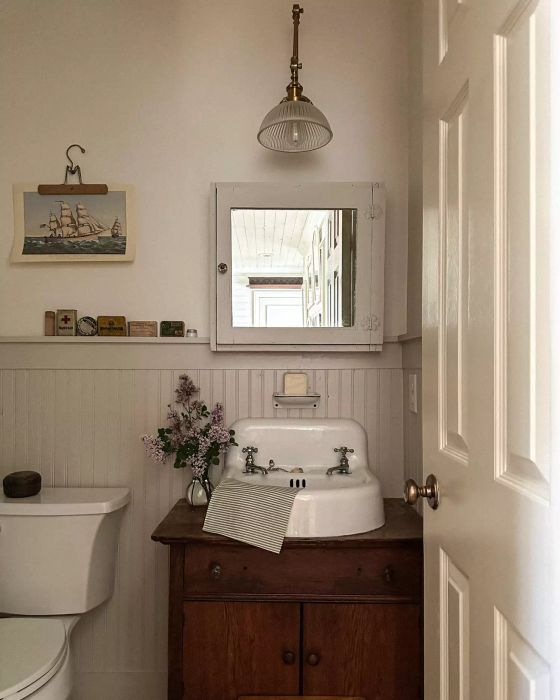 Antique vanity in bathroom